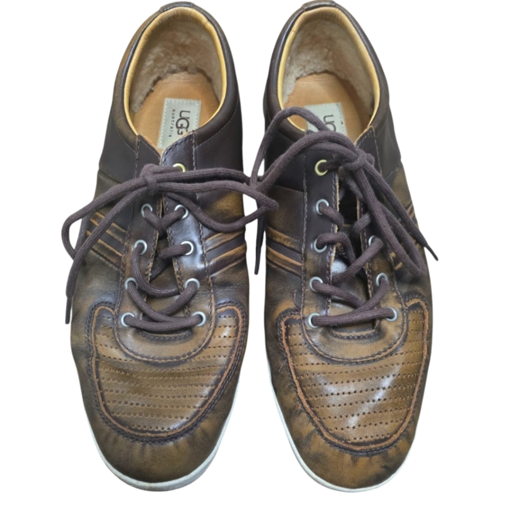 UGG Australia Men Shoes Size 11 Brook-Lin Sneakers Leather Brown Two-Tone